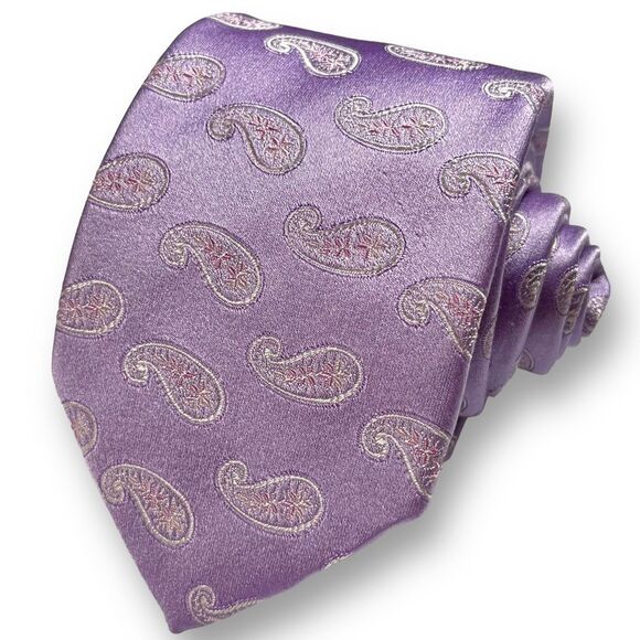 Valentino Other - VALENTINO Men’s Purple Designer Paisley Medallion 100% Jacquard Silk Narrow Tie